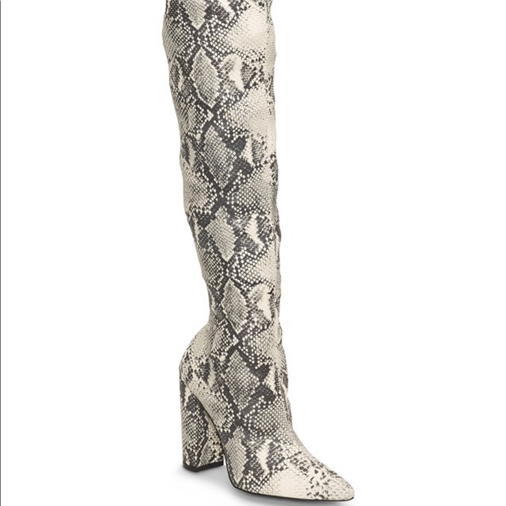Faux Snakeskin Knee High Boots
